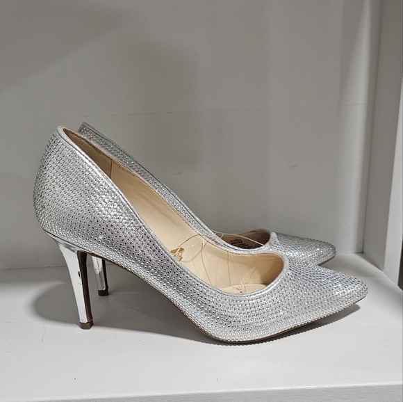 jessica simpson lindiza  rhinestones sparkly silver heels  size 10 - Picture 7 of 10